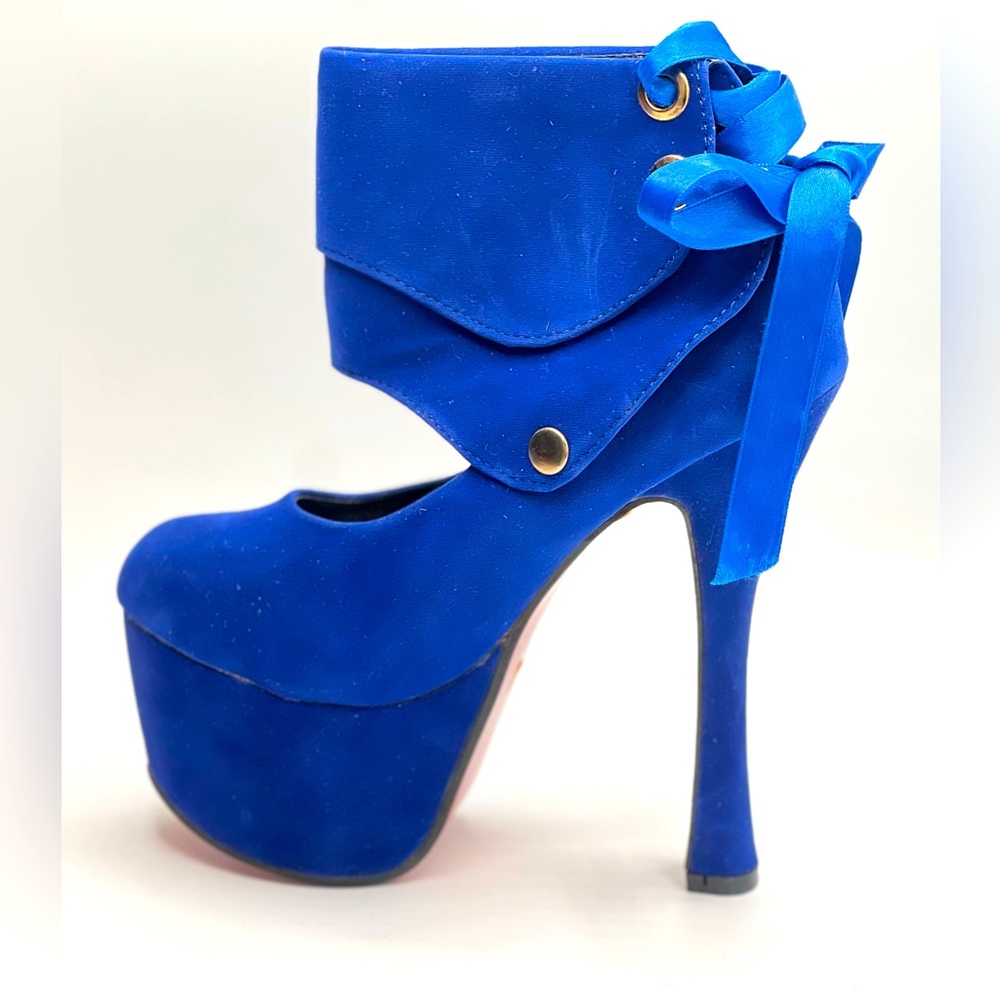 CAPE MYRTLE Blue  6”/2.5” Platform Prom Ankle Band Wrap Lace Up Heels EU37 US7